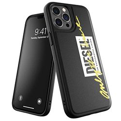 Diesel Ontworpen voor iPhone 12 Pro Max 6.7 case, gegoten kern, schokbestendig, valgeteste beschermhoes met verhoogde randen, zwart/lime