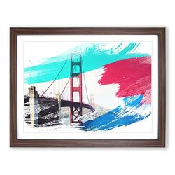 San Francisco Golden Gate Bridge 2 V2 Modern Framed Wall Art Print, Ready to Hang Picture for Living Room Bedroom Home Office Décor, Walnut A2 (64 x 46 cm)