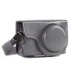 MegaGear MG1261 Panasonic Lumix DC-TZ95, DC-TZ90 Estojo Ever Ready, capa de couro, de breve uso, com correia - cinzento