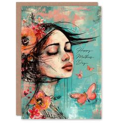 Artery8 Mother's Day Greeting Card Butterflies Painting Elegant For Mum