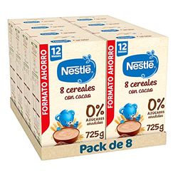 Nestlé Papilla 8 Cereales con Cacao, sin azúcares añadidos, a partir de los 12 meses, 8x725g