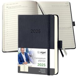 SIGEL C2511 Conceptum Daily Planner 2025, Approx. A6, Black, hardcover, 1 Page = 1 Day, 400 Pages
