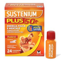 Sustenium Plus 50+ è un integratore alimentare energizzante con una formulazione specifica per gli adulti 50+ in pratici flaconcini. Energia in un sorso, confezione da 24 flaconcini (20 ml)
