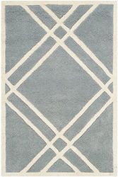 SAFAVIEH Tapis Contemporain Pour Salon, Salle à manger, Chambre à coucher - Chatham Collection, Tapis à poil court, Bleu et Ivoire, 91 X 152 cm