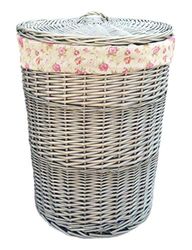 Red Hamper Small Antique Wash Round Linen Basket With Garden Rose Lining, Wicker, 50 x 33 x 33 cm
