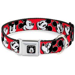 Buckle-Down Veiligheidsgordel gesp hondenhalsband - Mickey Mouse Expressions rood/zwart/wit - 1,5" breed - past op 13-18" nek - klein
