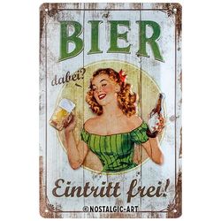 Nostalgic-Art Retro Tin Sign - Beer Here - Entrance Free - Gift Idea as Bar Accessories Metal Vintage Design for Decoration 20 x 30 cm