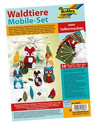 folia 22849 Mobiele set bosdieren om zelf te maken, met 14 delen, handleiding (mogelijk niet beschikbaar in het Nederlands) en snijpatroonboog, complete set voor het maken van een mobiel
