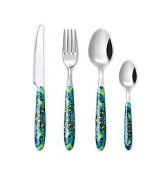 Excelsa Mandala Mediterraneo Set 24 Posate, Acciaio Inox, Manico Decorato Turchese, 6 Persone