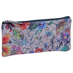 Clairefontaine 410103C - Platte schooletui met bloemenmotief, slangeneffect, 22 x 11 cm, van echt lamsleer, schoolbenodigdheden, etui met kleurpotloden, pennenhouder