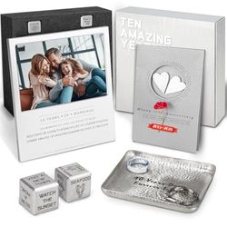 Kipwake 10 Year Anniversary Tin Gifts For Him Her For Wife Couples,10th Wedding Anniversary Aluminum Gifts Set,Happy 10th Gift Ideas For Couple, Best 10th Gifts Basket Box With Card Decorations