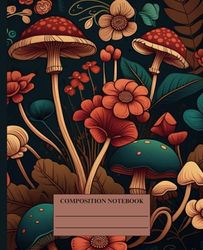 College composition notebook with vintage mushroom coverpage: 140 ruled pages (70 sheets), 7.5 * 9.25 inches wide pages