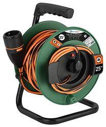 Electraline 49237 Cabo de extensão com enroladores para jardim 25 m 3G1 com tomada de corrente Electralock equipado com um mecanismo de bloqueio que evita a desconexão ocidental da tomada, verde