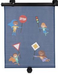 cartrend HERO Sun Protection Roller Blind, Protects Against Heat and UV Rays, with Suction Cup, Colourful Design for Children, Set of 2, Blue