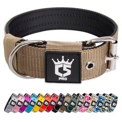 TSPRO - Basis Stevige Zware Halsband voor Honden - Dikke Kwaliteit Bestendige Halsband met Robuuste Metalen Gesp - Verstelbare Breedte 3,3-3,8 cm - Halsband voor Grote Honden (Kaki-L)