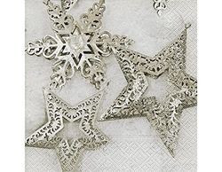 Lunch Napkins 13 X 13 Inches (Metallic Stars) Silver Star Snowflakes Christmas Winter Snow Animal Forest Snowman Merry Christmas