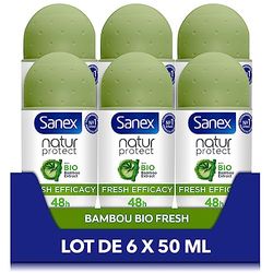 SANEX - Deodorante a sfera Natur Protect Fresh Efficacy - Deodorante per uomo e donna - Estratto di bambù biologico e polvere di bambù naturale - Protezione antiodore 48h - Vegan - Set di 6 x 50 ml