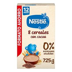 Nestlé Papilla 8 Cereales con Cacao, sin azúcares añadidos, a partir de los 12 meses, 725 g