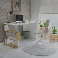 Homemania Bureau Patara - avec des Étagères - du Bureau, du Studio, de la Pièce - Blanc, Chêne en Bois, 120 X 60 X 75cm