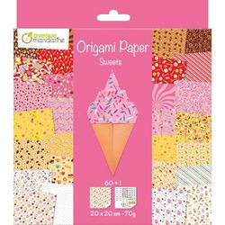 Avenue Mandarine OR522C - ett paket med 60 Origami-ark 20 x 20 cm 70G (30 mönster x 2 ark) och en klistermärke ingår - origami godispapper