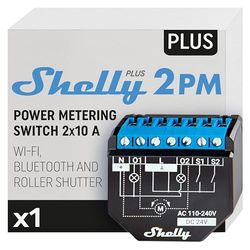 Shelly Plus 2PM, Relè Interrutore con misurazione di consumo, 2 canali - 16A, Wi-Fi e Bluetooth, Automazione di tapperelle, serrande, persiane, Compatibile con Alexa e Google Home, App iOS Android