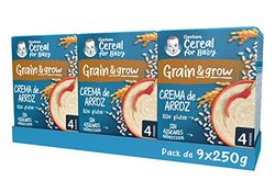 GERBER Crema de Arroz, Papilla de Cereales Sin Gluten para Bebés, Paquetes 9x250g, a partir de 4 meses