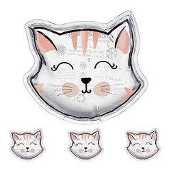 Relaxdays Ghiaccio Gel Termico, Set 4 Pad Terapia Caldo Freddo, Cuscinetto Refrigerante, Gatto HxL 10x11 cm, Trasparente