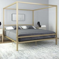 DHP Lit à Baldaquin Moderne en Métal Doré Super King Size