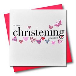 Claire Giles Hearts and Stars Christening Card - Pink