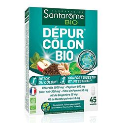 Santarome Bio - Dépur Côlon Bio | Complément Alimentaire Confort Intestinal et Digestif | Détox du Côlon & Purification - A base de plantes Bio - Chlorelle, Carvi | 45 Comprimés | Végan|Made In France