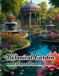 Botanical Garden Adult Grayscale Coloring Book: An Adult Coloring Book Featuring Garden with Trees, Flowers, Greenhouse, Pond for Stress Relief and Relaxation
