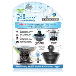 TubShroom Lot de 2 Attrape-Cheveux avec Bouchon en Silicone, Noir chromé – Protecteur et pour canalisations de Salle de Bain, Compatible avec Les canalisations de Baignoire et de Douche de 3,8 cm et