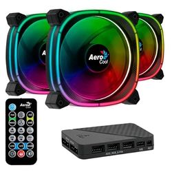 Lot de 3 ventilateurs de 120 mm avec contrôleur ARGB et hub H66F, design en fibre de carbone, parfaits pour un refroidissement efficace.
