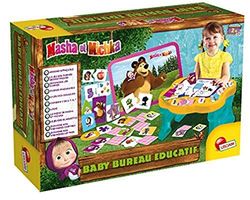 LISCIANI - MASHA ET MICHKA - Bureau Educatif pour Enfants dès 2 Ans - Coffret de Jeux Educatifs avec Ardoise Effaçable - Bureau à Assembler avec Espace de Rangement - Taille Bureau 47 x37x26,5cm