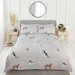 Rapport Home Dog Duvet Cover Set - Pawsome Reversible Microfibre Double Grey Bedding Set