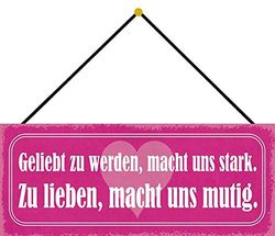 Schatzmix Blechschild Geliebt zu Werden Metallschild 27x10cm Deko Tin Sign mit Kordel Señal metálica, hojalata, Multicolor, 27x10 cm
