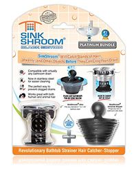 SinkShroom BLKSSSTP22 rivoluzionario tappo di scarico per lavandino del bagno, colino, rullante, nero con tappo