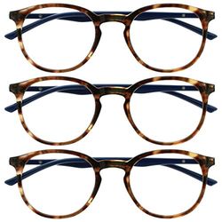 OPULIZE Met - Reading Glasses Blue Light Blocking 3 Pack Slim Round Frame Scratch Resistant Spring Hinges Improve Sleep Computer Gaming Anti-Reflective Brown Tortoiseshelll Mens Womens BBB60-2 +2.50