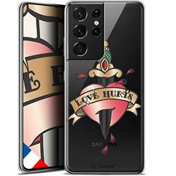 Caseink Custodia per Samsung Galaxy S21 Ultra (6.8), in gel con motivo HD, stampata in Francia, collezione Tatoo Lover Design Love Hurts, morbida e ultra sottile