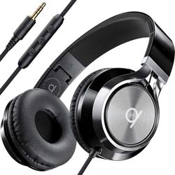 Artix CL750 Opvouwbare, Geluidsisolerende On-Ear Koptelefoon met Draad en Microfoon en Volumeregeling, Stereo Koptelefoon met Snoer en Verstelbare Hoofdband voor Computer, Laptop en Mobiele Telefoon (Zwart)