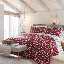 Fusion Snug Dudley Love - Set copripiumino 100% cotone spazzolato, per letto king size, colore: rosso