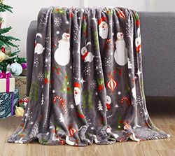 Elegant Comfort Velvet Touch - Manta de Forro Polar Ultra Afelpada con Estampado navideño, 50 x 60 Pulgadas (Papá Noel muñeco de Nieve, Gris)