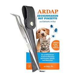 ARDAP Tick Tang en Tick Hook - 2in1 Roestvrij staal Tick Pincet in lederen etui - Gemakkelijk en effectief Tick Removal - Premium Tick Tang voor Honden, Tick Tang Kat & Tick Tang Mens