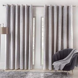 Sienna Capri Matte Velvet Eyelet Curtains Ring Top Pair of Fully Lined Super Soft - Silver Grey, 46" wide x 54" drop