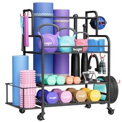 Yes4All Estante para mancuernas, estante de pesas para gimnasio en casa, organizador de equipos deportivos para mancuernas, pesas rusas, esterilla de yoga, rodillo de espuma y bolas, almacenamiento de