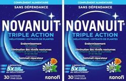 NOVANUIT TRIPLE ACTION – Mélatonine 1mg – Complément Alimentaire – Endormissement – Réveils nocturnes –Sommeil réparateur – 30 comprimés – Réservé à l’adulte – Lot 2