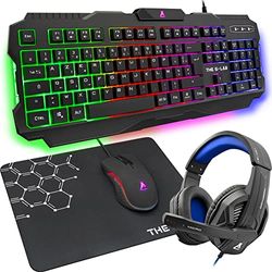 The G-LAB Combo Argon E - Gaming-set 4-in-1 - Azerty-toetsenbord met achtergrondverlichting, gaming-muis, 3200 dpi, microfoon, gaming-hoofdtelefoon, muismat antislip - Franse versie