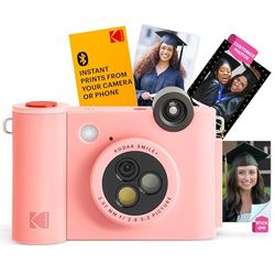 KODAK Smile+ trådlös digital direktbildskamera med effektförändrande objektiv, 2 x 3 tums ZINKfototryck med självhäftande baksida, kompatibel med iOS- och Android-enheter – rosa