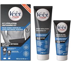 Veet Men - Kit d’Épilation Parties Intimes - Crème Dépilatoire 100ml et Baume de Soin 50ml - Zones Sensibles