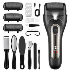 GlasFlength Pedicure Elettrico, 10 Pezzi Kit Pedicure Togli Calli Piedi Elettrico con 3 Rulli 3 Velocità IPX7 Impermeabile Lima Elettrica per Piedi Pedicure Elettrico per Piede Calli e Pelle Morta